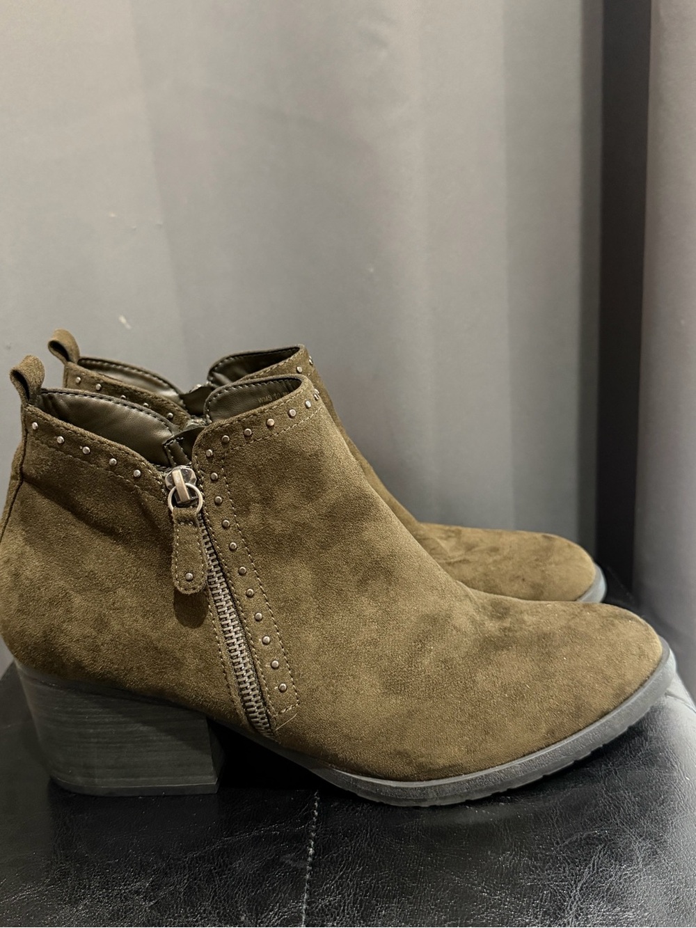 Sonoma Olive Green Suede Ankle Booties with Studs